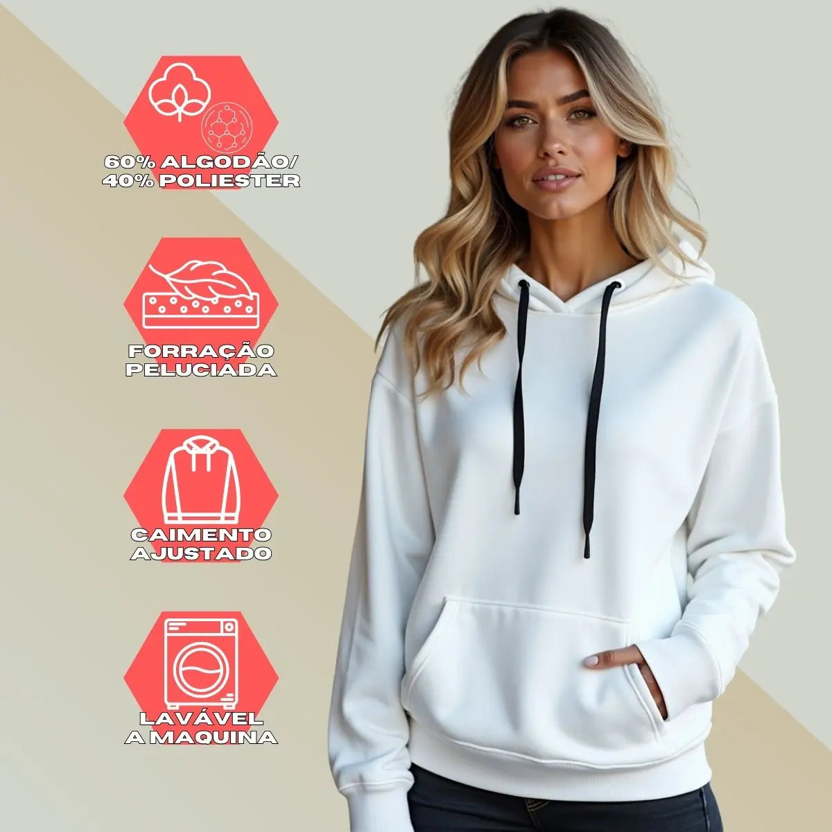 Moletom Canguru com Bolso Frontal - Blusa de Algodão Flanelado Confortável