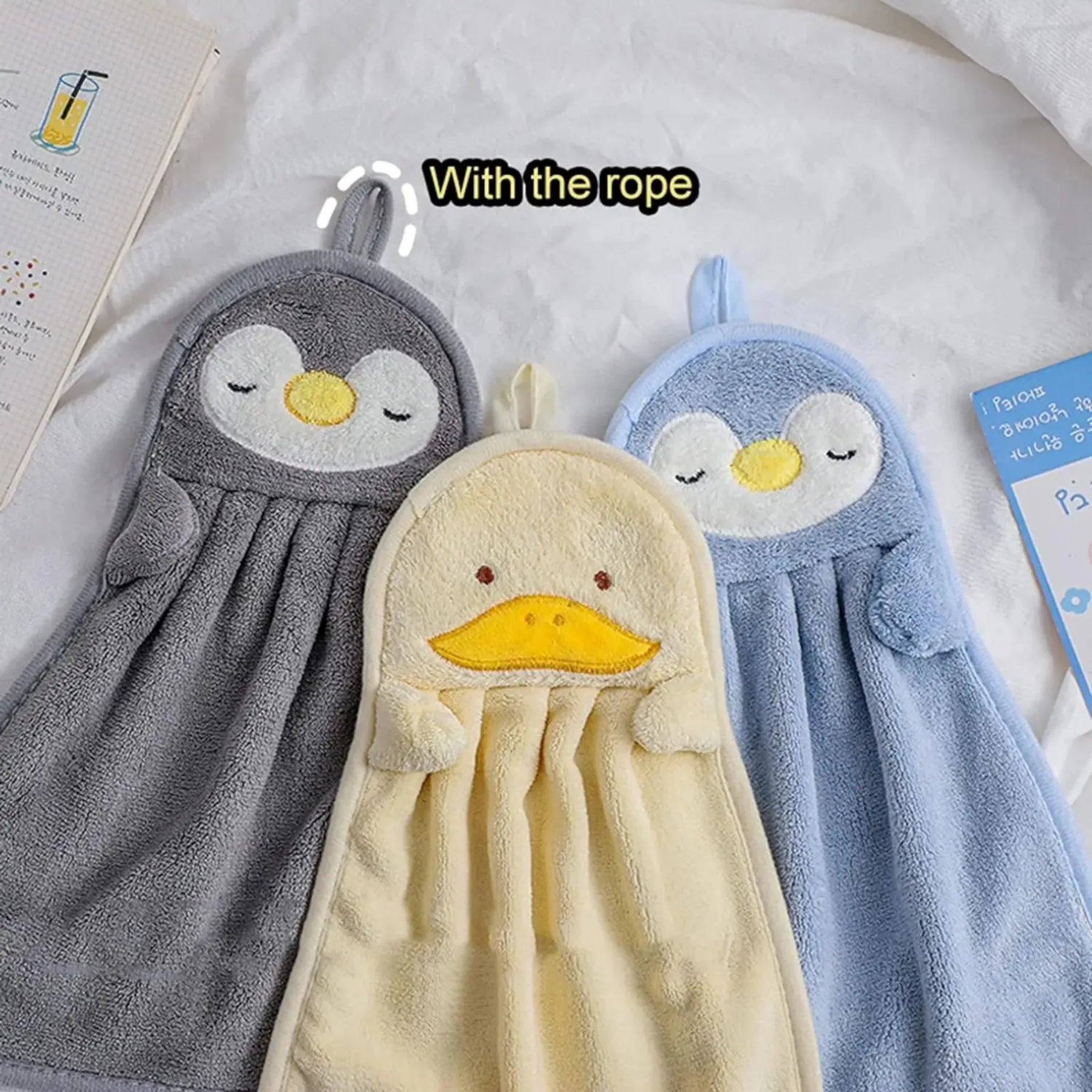 Cute Animal Kids Toddler Hand Towels for Home Bathroom Kitchen with Hanging Loop