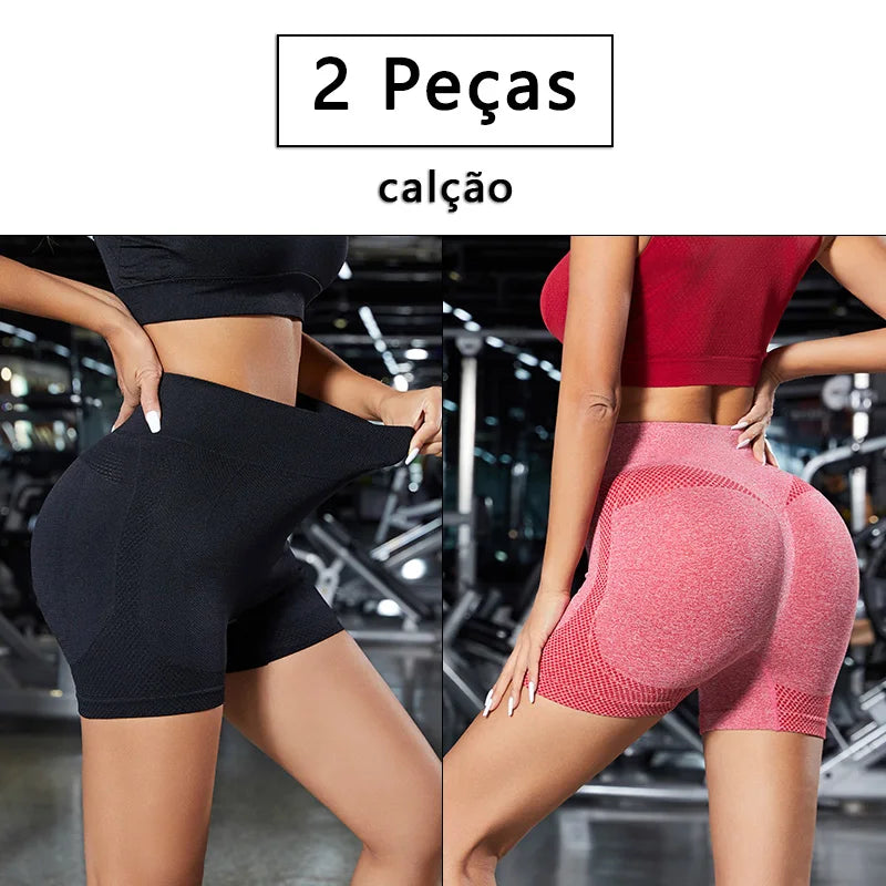 Shorts de Yoga Feminino - Short Fitness Cintura Alta com Levanta Bumbum