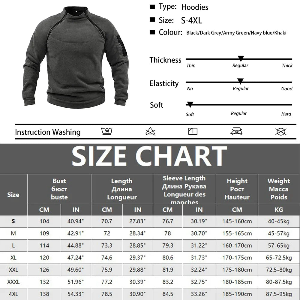 Jaqueta Fleece Tática Masculina - Casaco Térmico com Zíper para Trilha e Outdoor
