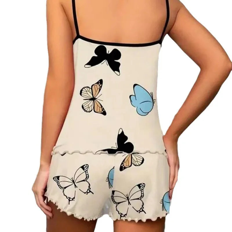 Conjunto Pijama Feminino Estampa Borboleta - Top Cami e Short com Babado