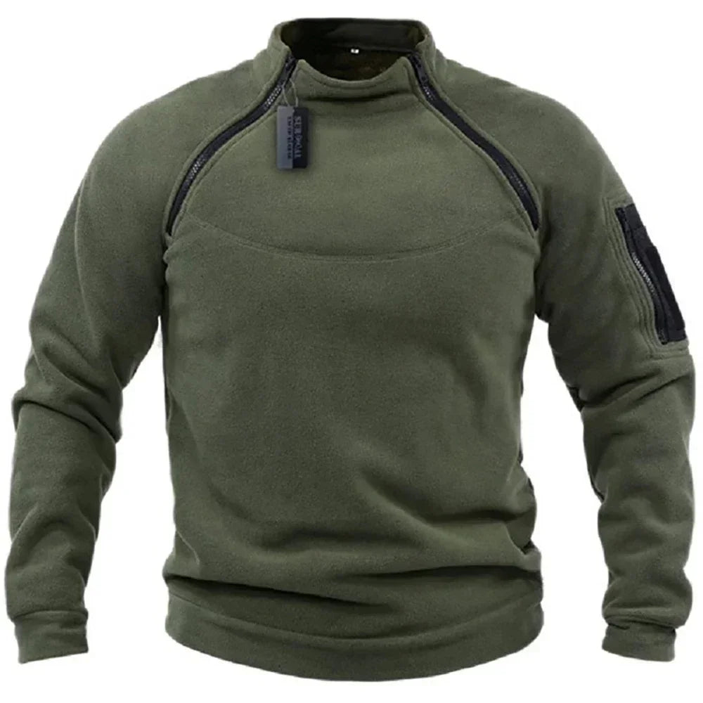 Jaqueta Fleece Tática Masculina - Casaco Térmico com Zíper para Trilha e Outdoor