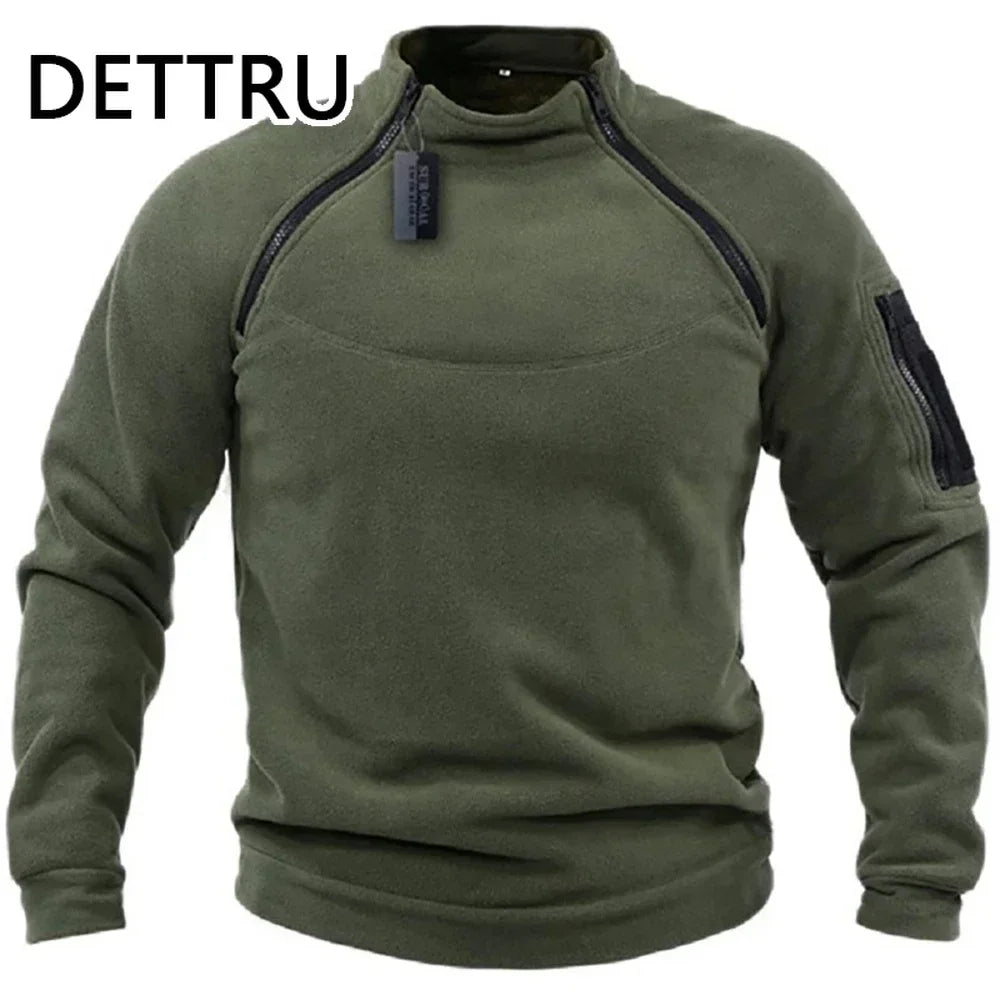 Jaqueta Fleece Tática Masculina - Casaco Térmico com Zíper para Trilha e Outdoor
