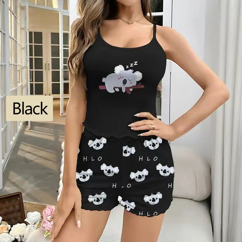 Women Pajamas Sleepwear Pajama Set Sports Camisole And Shorts Print Ventilate Casual Soft Comfortable