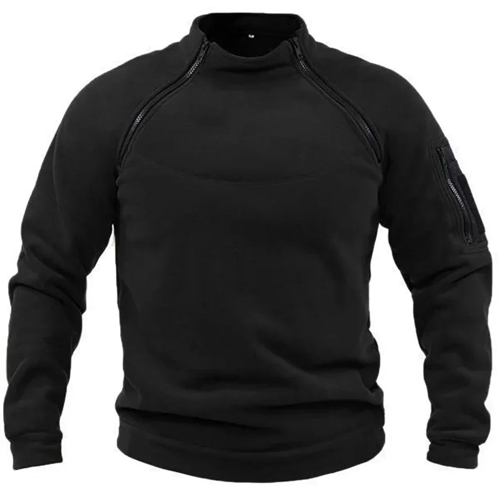 Jaqueta Fleece Tática Masculina - Casaco Térmico com Zíper para Trilha e Outdoor