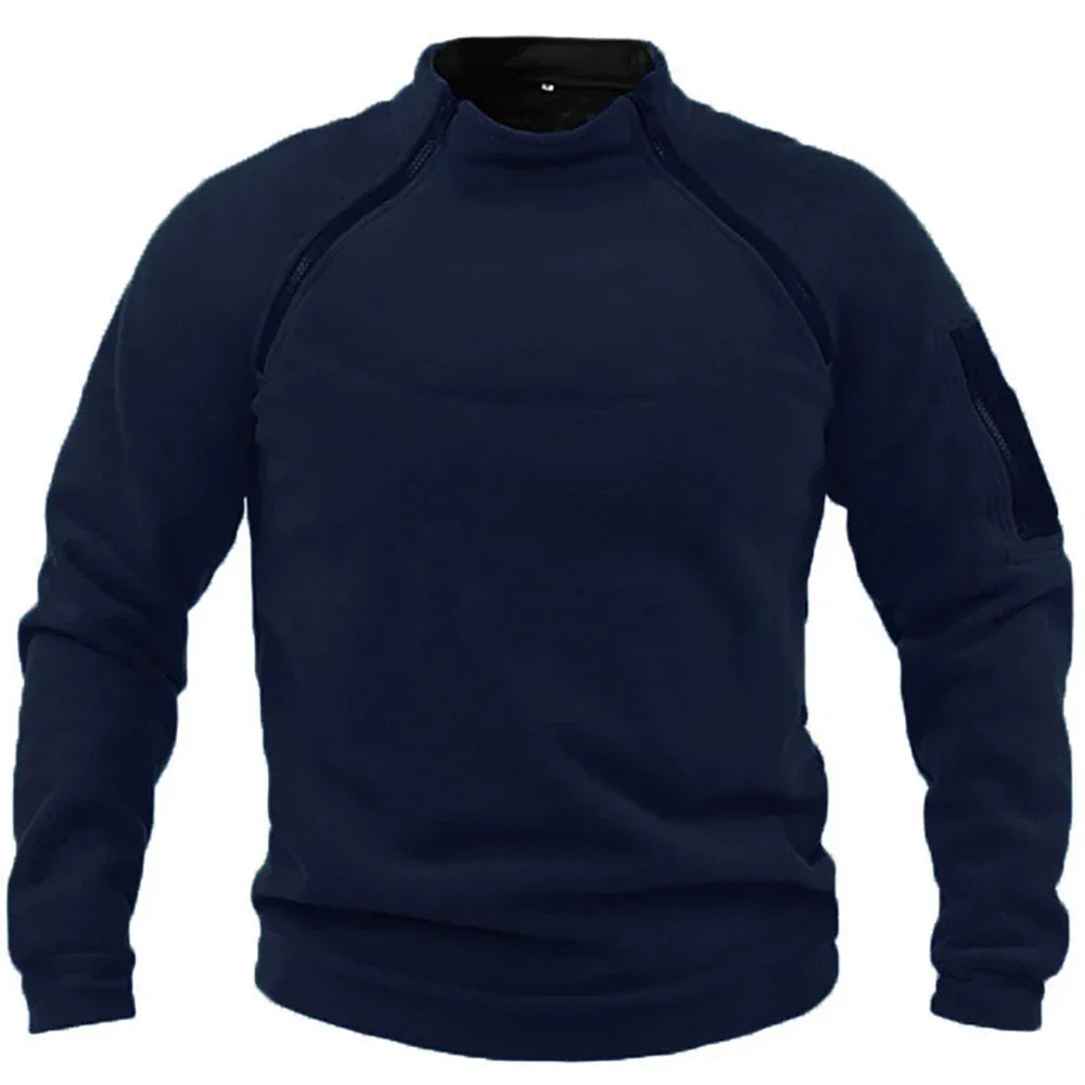 Jaqueta Fleece Tática Masculina - Casaco Térmico com Zíper para Trilha e Outdoor