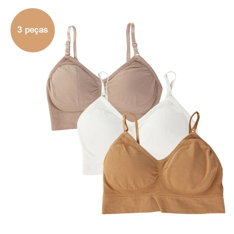 3 Peças sutiã Esportivo Sem Costura - Conjunto de Lingerie 3 Peças - Sutiã Cropped Sexy Feminino