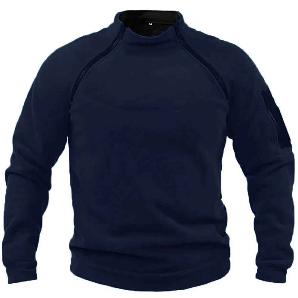 Jaqueta Fleece Tática Masculina - Casaco Térmico com Zíper para Trilha e Outdoor