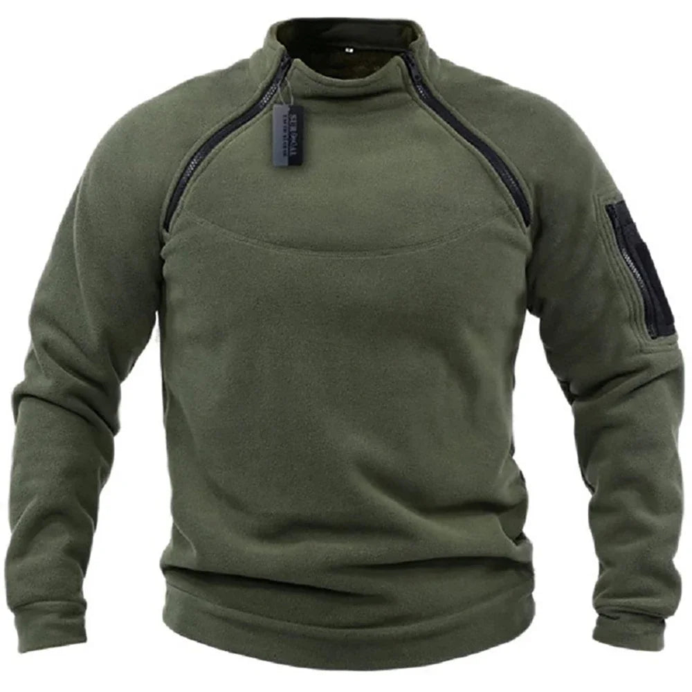 Jaqueta Fleece Tática Masculina - Casaco Térmico com Zíper para Trilha e Outdoor
