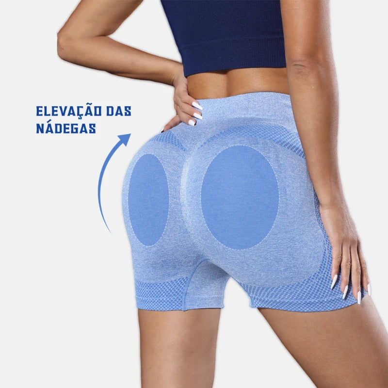 Conjunto 2 Shorts de Yoga Feminino Cintura Alta - Levanta Bumbum Fitness com Controle de Barriga