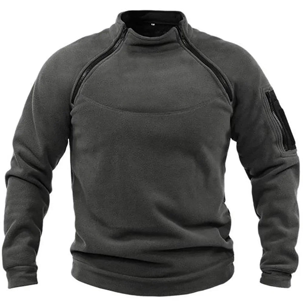 Jaqueta Fleece Tática Masculina - Casaco Térmico com Zíper para Trilha e Outdoor
