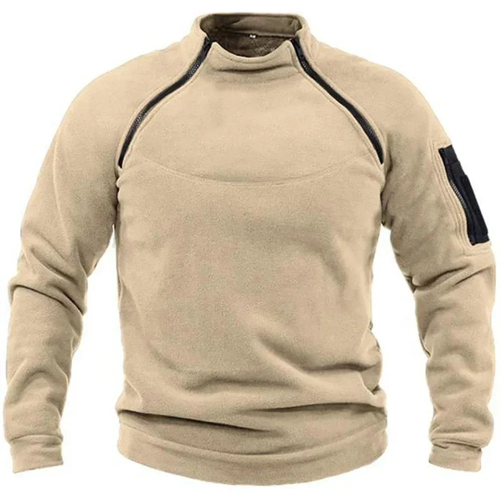 Jaqueta Fleece Tática Masculina - Casaco Térmico com Zíper para Trilha e Outdoor