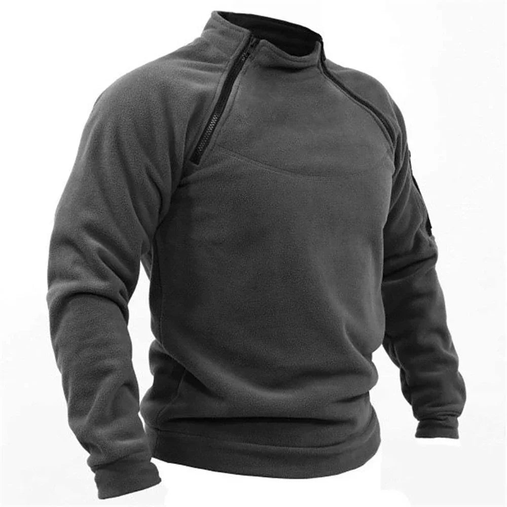 Jaqueta Fleece Tática Masculina - Casaco Térmico com Zíper para Trilha e Outdoor