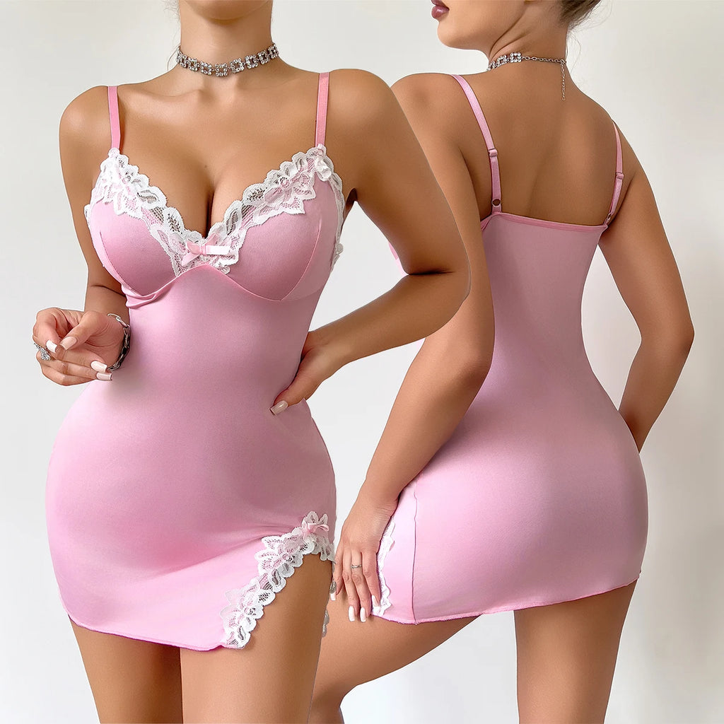 Camisola Sexy de Renda com Decote V - Lingerie Feminina Verão