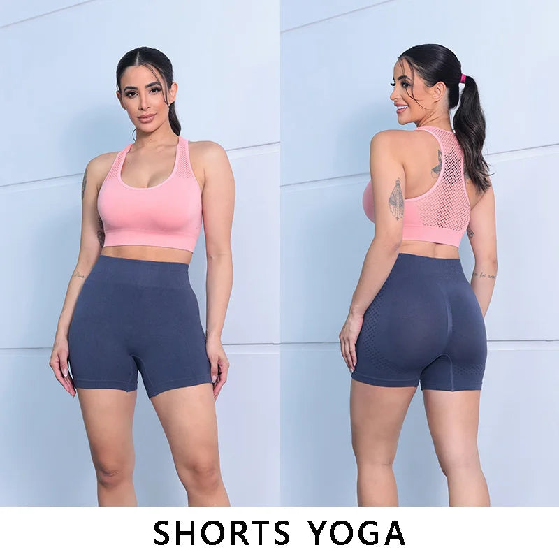 Shorts de Yoga Feminino - Short Fitness Cintura Alta com Levanta Bumbum