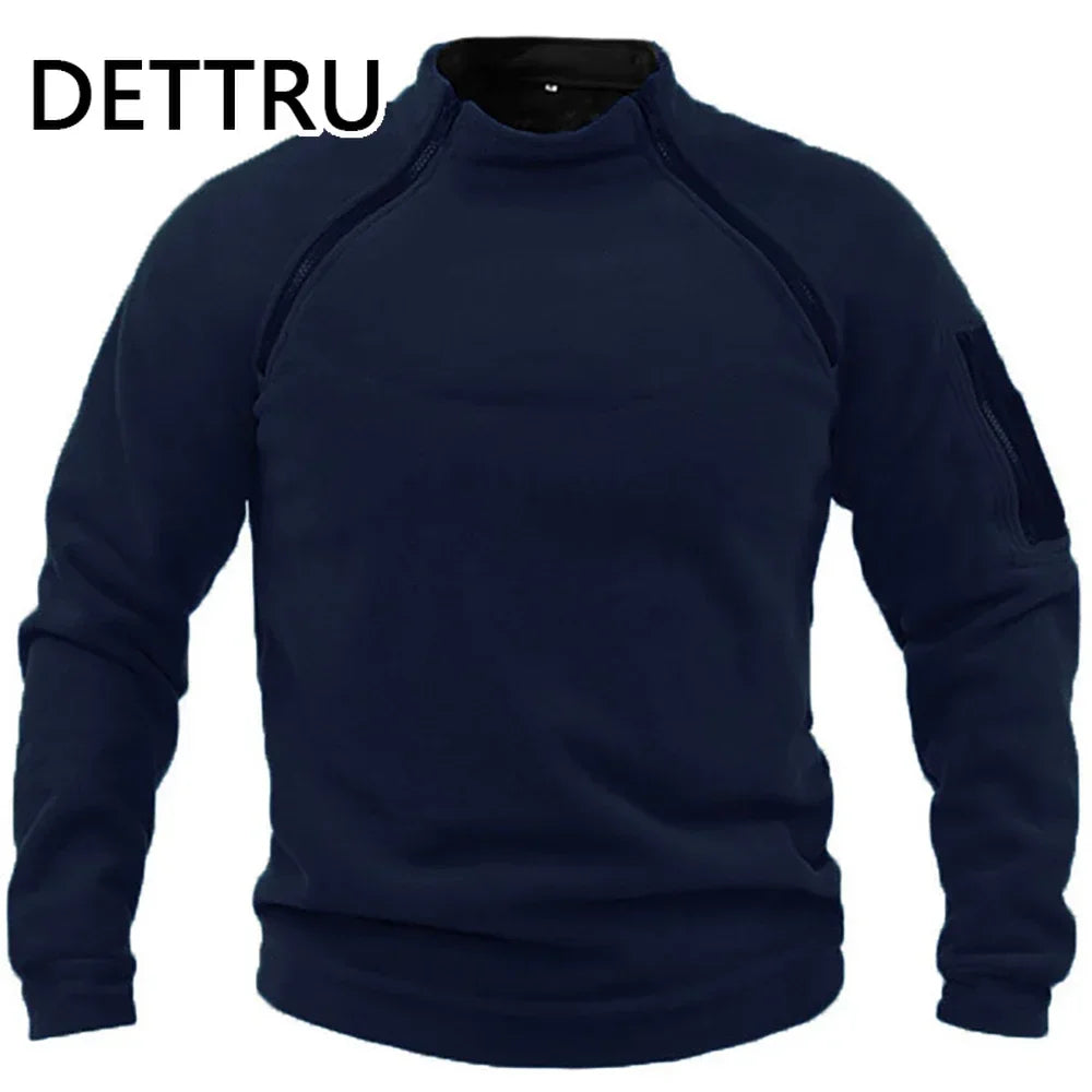 Jaqueta Fleece Tática Masculina - Casaco Térmico com Zíper para Trilha e Outdoor