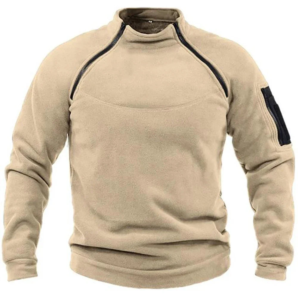 Jaqueta Fleece Tática Masculina - Casaco Térmico com Zíper para Trilha e Outdoor