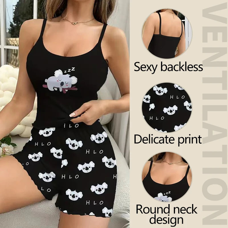 Women Pajamas Sleepwear Pajama Set Sports Camisole And Shorts Print Ventilate Casual Soft Comfortable