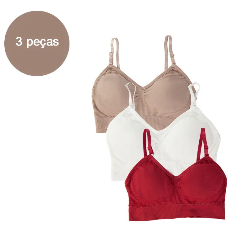 3 Peças sutiã Esportivo Sem Costura - Conjunto de Lingerie 3 Peças - Sutiã Cropped Sexy Feminino