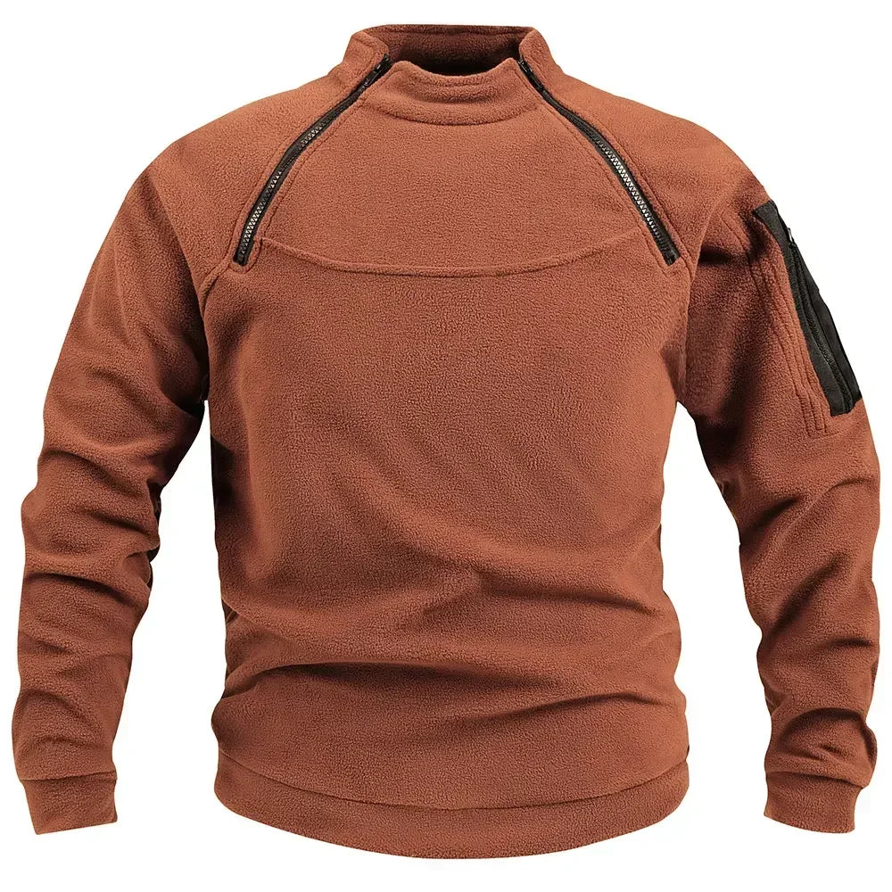 Jaqueta Fleece Tática Masculina - Casaco Térmico com Zíper para Trilha e Outdoor