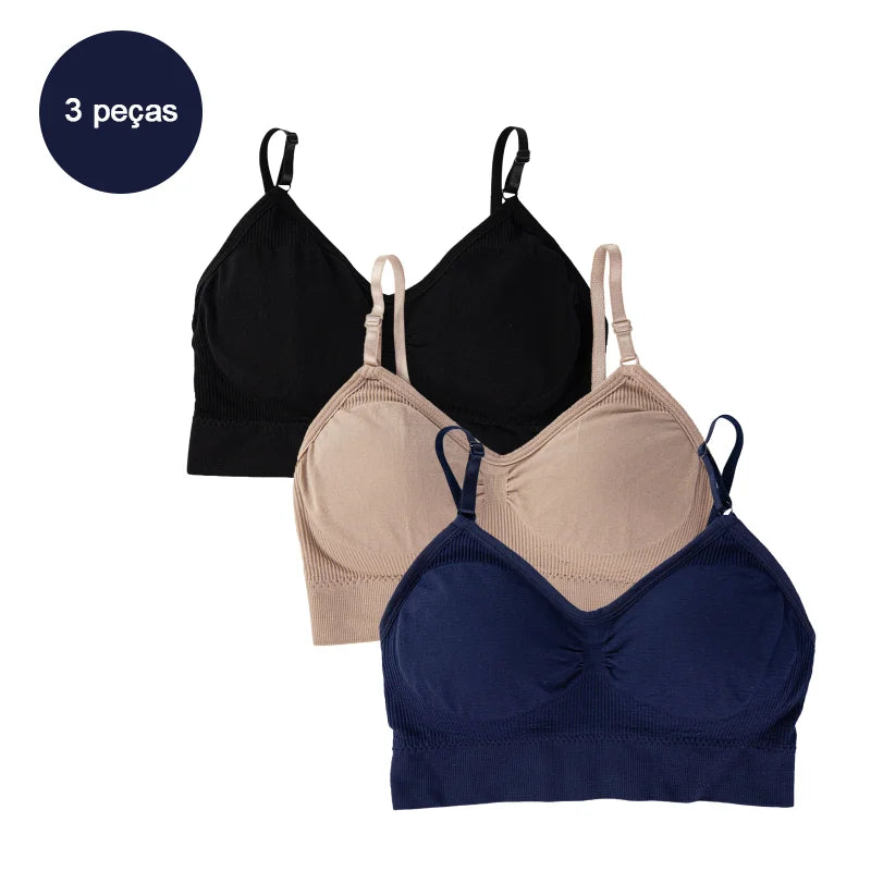 3 Peças sutiã Esportivo Sem Costura - Conjunto de Lingerie 3 Peças - Sutiã Cropped Sexy Feminino