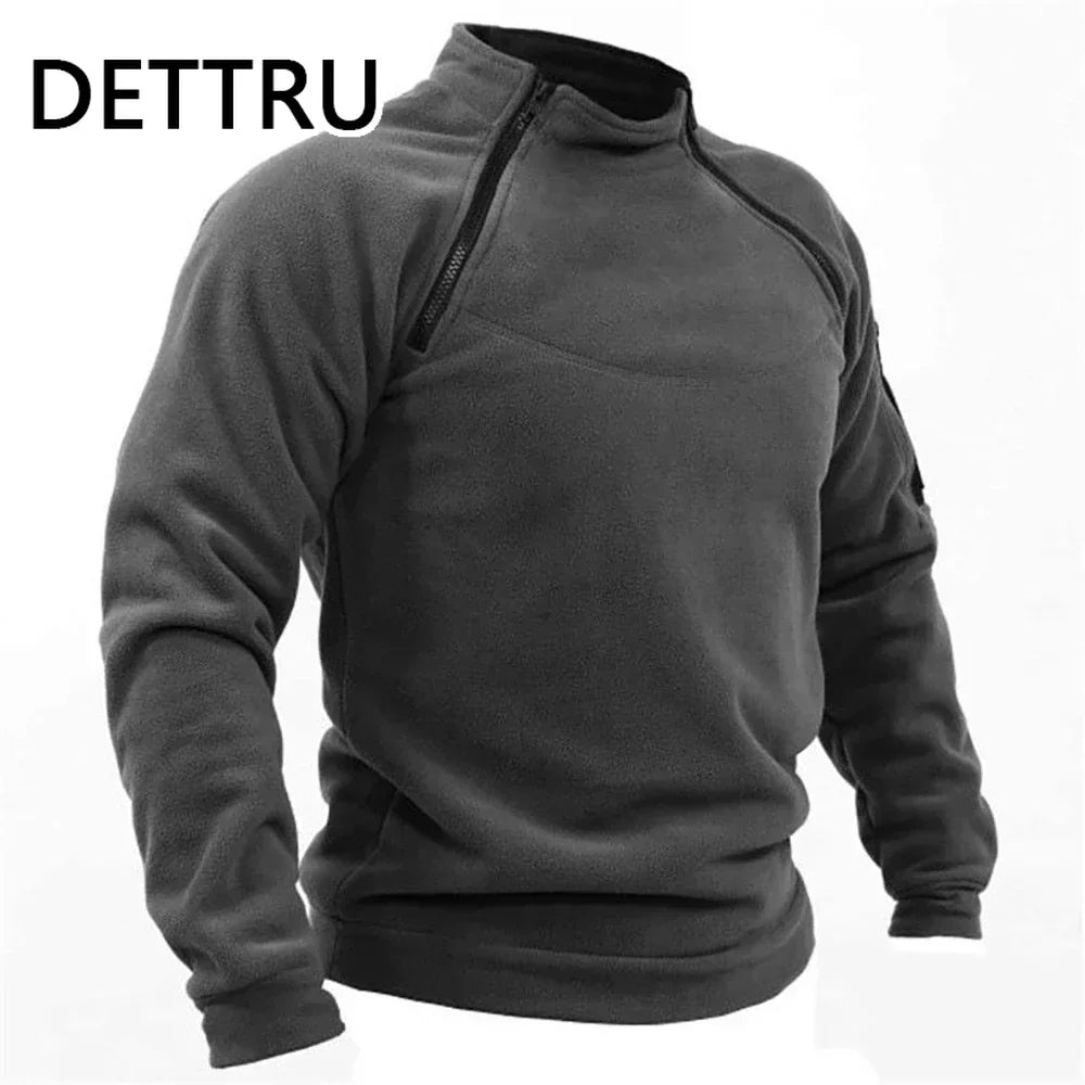 Jaqueta Fleece Tática Masculina - Casaco Térmico com Zíper para Trilha e Outdoor