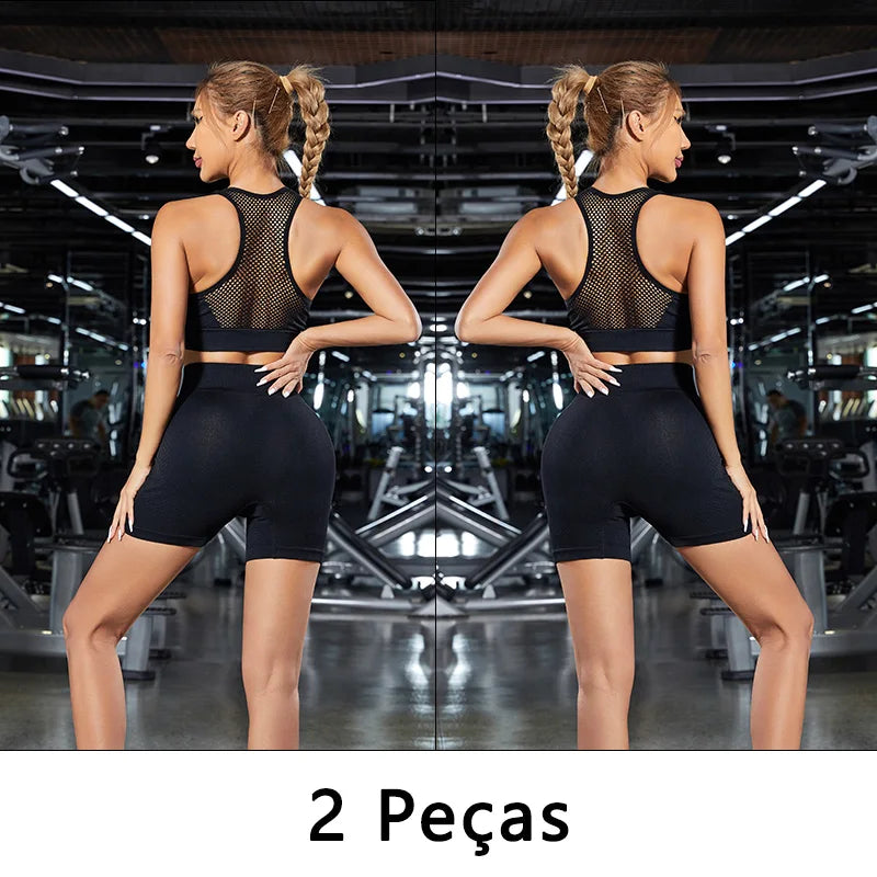 Conjunto 2 Shorts de Yoga Feminino Cintura Alta - Levanta Bumbum Fitness com Controle de Barriga