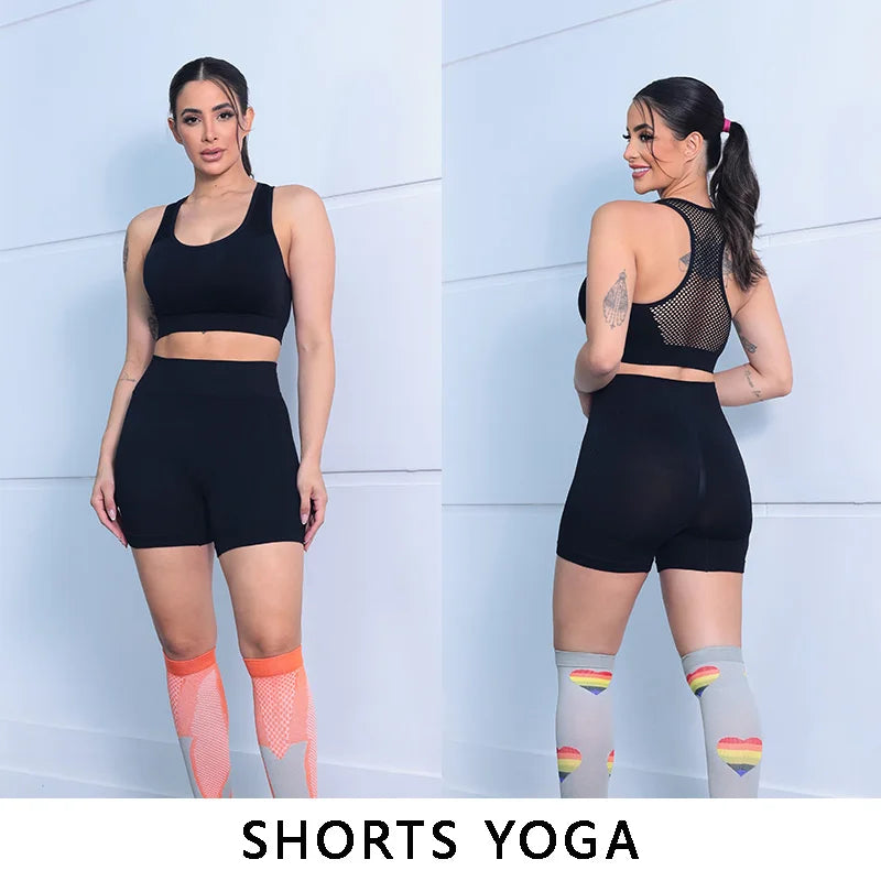 Shorts de Yoga Feminino - Short Fitness Cintura Alta com Levanta Bumbum