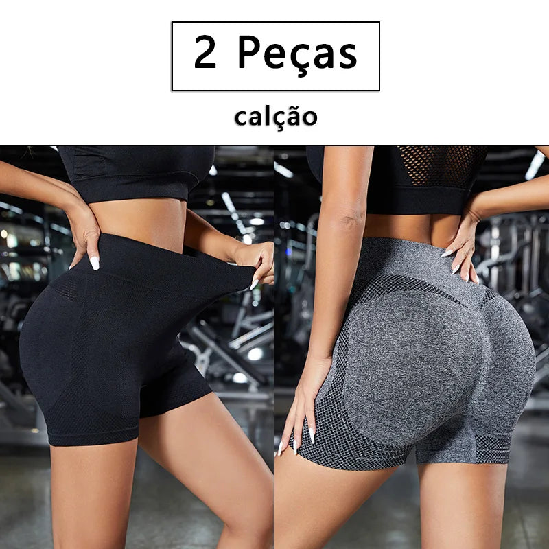 Shorts de Yoga Feminino - Short Fitness Cintura Alta com Levanta Bumbum