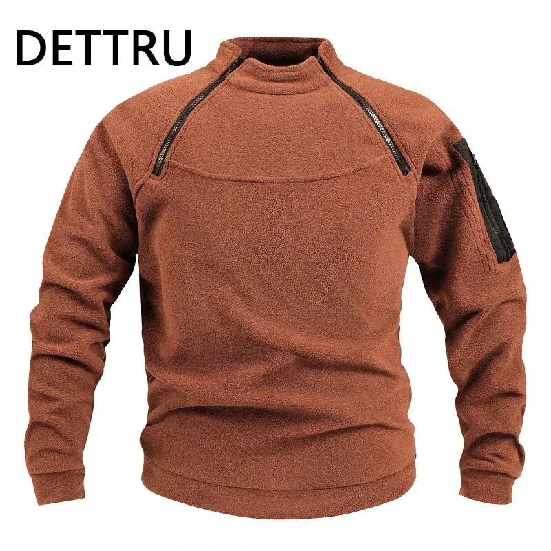 Jaqueta Fleece Tática Masculina - Casaco Térmico com Zíper para Trilha e Outdoor