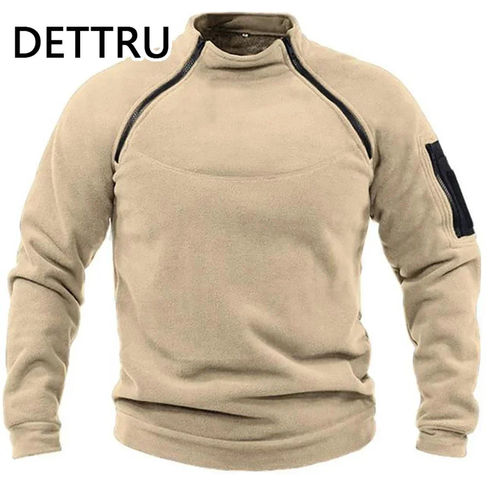 Jaqueta Fleece Tática Masculina - Casaco Térmico com Zíper para Trilha e Outdoor