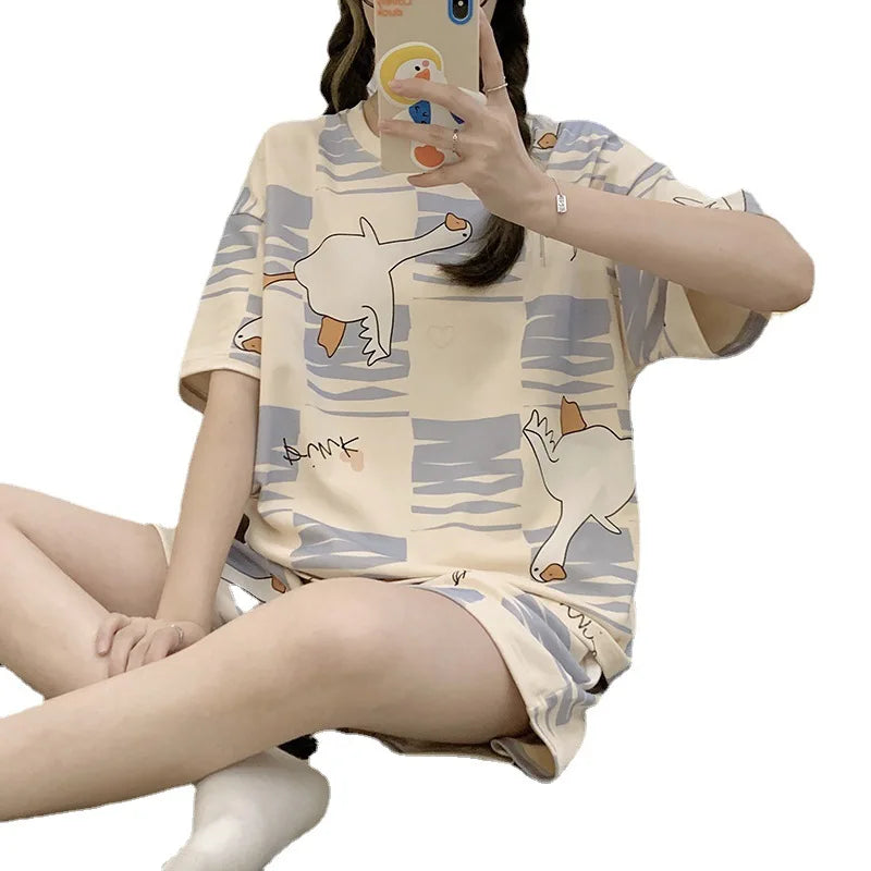 Conjunto Pijama Feminino Plus Size Verão - Manga Curta Estilo Coreano Doce