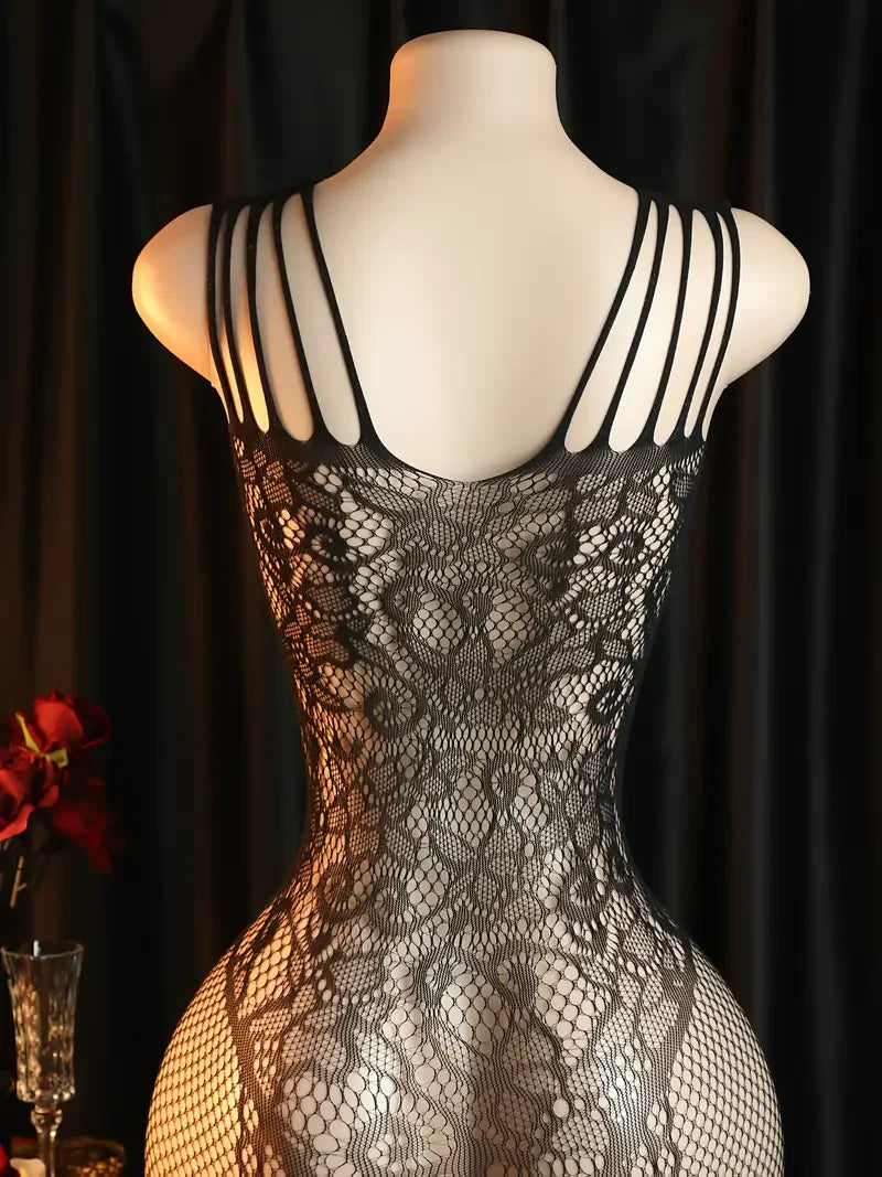 Bodystocking Arrastão Sexy - Lingerie Erótica Crotchless com Abertura no Peito