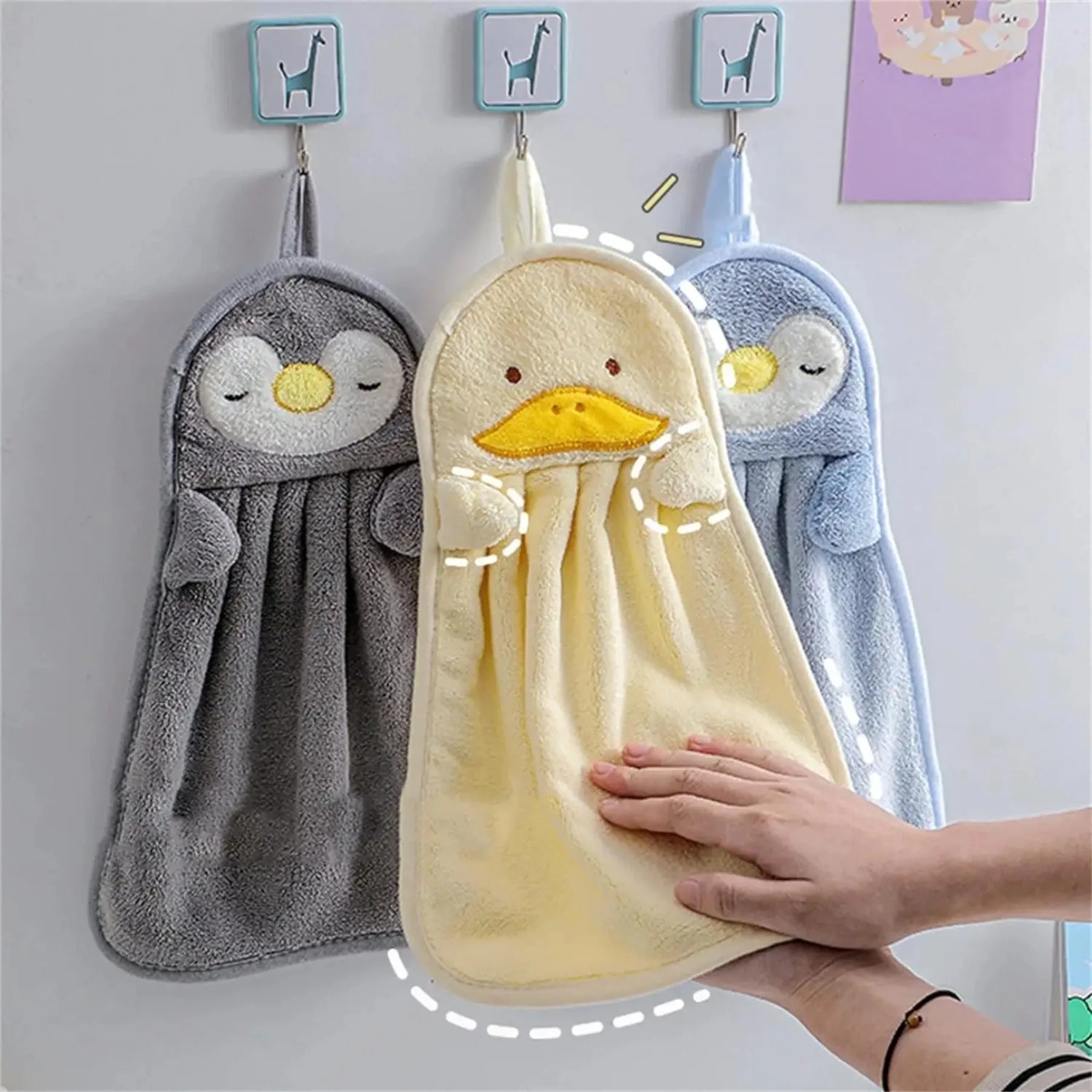 Cute Animal Kids Toddler Hand Towels for Home Bathroom Kitchen with Hanging Loop