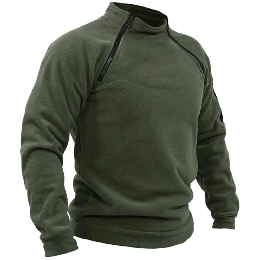 Jaqueta Fleece Tática Masculina - Casaco Térmico com Zíper para Trilha e Outdoor