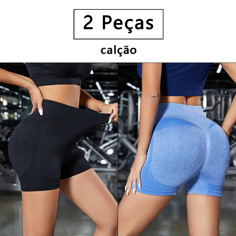 Shorts de Yoga Feminino - Short Fitness Cintura Alta com Levanta Bumbum