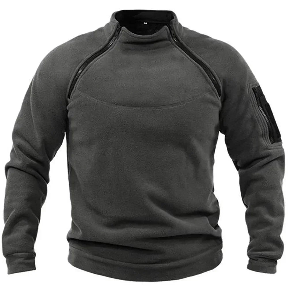 Jaqueta Fleece Tática Masculina - Casaco Térmico com Zíper para Trilha e Outdoor